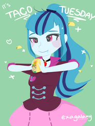 Size: 1600x2133 | Tagged: safe, artist:exagalaxy, sonata dusk, equestria girls, g4, female, solo, sonataco, taco tuesday, that girl sure loves tacos, that siren sure does love tacos