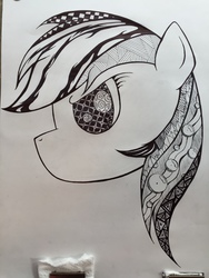 Size: 2448x3264 | Tagged: safe, artist:derpiano, rainbow dash, g4, black and white, female, grayscale, high res, monochrome, solo, traditional art, zentangle