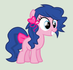 Size: 680x656 | Tagged: safe, artist:archerinblue, artist:fillivanilli, oc, oc only, oc:sweet tooth, earth pony, pony, g4, bow, crack shipping, cute, female, filly, ocbetes, offspring, parent:flash sentry, parent:pinkie pie, parents:pinkiesentry, simple background, tail, tail bow