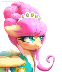Size: 840x984 | Tagged: safe, artist:grissaecrim, fluttershy, g4, green isn't your color, alternate hairstyle, clothes, dress, female, model, modelshy, solo