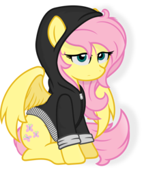 Size: 4000x4732 | Tagged: safe, artist:godoffury, fluttershy, pegasus, pony, g4, .svg available, absurd resolution, clothes, female, hoodie, looking at you, mare, messy mane, simple background, solo, spread wings, transparent background, vector, wings