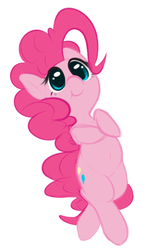 Size: 414x683 | Tagged: dead source, safe, artist:mostazathy, pinkie pie, g4, :t, belly, belly button, cute, diapinkes, female, looking at you, on back, smiling, solo, weapons-grade cute