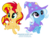 Size: 700x525 | Tagged: safe, artist:stepandy, sunset shimmer, trixie, pony, unicorn, g4, chibi, cute, diatrixes, looking up, open mouth, raised hoof, running, shimmerbetes, simple background, smiling, transparent background