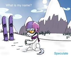 Size: 723x578 | Tagged: safe, artist:kill joy, double diamond, pony, g4, the cutie map, clothes, comments, goggles, helmet, hot chocolate, male, mountain, scarf, skis, snow, solo, stallion