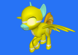Size: 669x468 | Tagged: artist needed, source needed, safe, lightning dust, pegasus, pony, ponylumen, g4, 3d, 3d pony creator, alter ego, alternate universe, clothes, costume, electricity, female, flying, grin, hero, heroine, mare, powersuit, spread wings, super powers, superhero