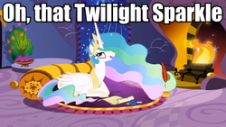 Size: 560x315 | Tagged: safe, princess celestia, g4, female, image macro, meme, oh you, solo