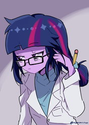 Size: 3507x4960 | Tagged: safe, artist:ayachiichan, sci-twi, twilight sparkle, equestria girls, g4, my little pony equestria girls: rainbow rocks, cute, female, pencil, solo, style emulation, twiabetes