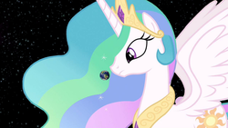 Size: 1500x844 | Tagged: safe, princess celestia, alicorn, pony, g4, earth, female, giant pony, giantess, giantlestia, macro, mega celestia, pony bigger than a planet, solo, space