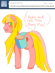 Size: 500x662 | Tagged: artist needed, source needed, safe, berry bright, oc, oc only, oc:ivy, earth pony, pony, ask berry bright, g2, ask, female, looking at you, mare, pie, solo, tumblr