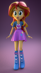 Size: 1080x1920 | Tagged: safe, artist:3d thread, artist:creatorofpony, pinkie pie, sunset shimmer, equestria girls, g4, 3d, 3d model, blender, boots, bracelet, clothes, clothes swap, female, jewelry, open mouth, open smile, pinkie pie's boots, pinkie pie's clothes, shirt, shoes, skirt, smiling, solo, teenager, vest