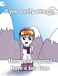 Size: 445x578 | Tagged: safe, artist:kill joy, double diamond, earth pony, pony, g4, bad time, blatant lies, funny, helmet, male, meme, mountain, ponified, skis, snow, solo, south park, stallion, you're gonna have a bad time