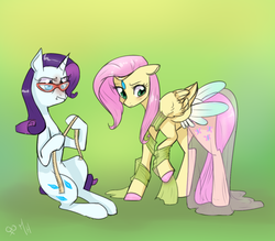 Size: 1024x896 | Tagged: safe, artist:rflzqt, fluttershy, rarity, g4, clothes, dress, measuring tape