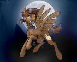Size: 1024x819 | Tagged: safe, artist:rflzqt, oc, oc only, oc:alpha howl, pegasus, pony, chains, collar, grin, smiling, solo