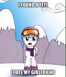 Size: 1494x1748 | Tagged: safe, artist:kill joy, double diamond, earth pony, pony, g4, my little pony: friendship is magic, the cutie map, clothes, exploitable meme, male, meme, mountain, scarf, snow, solo, stallion