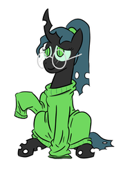 Size: 675x950 | Tagged: safe, artist:jargon scott, queen chrysalis, changeling, changeling queen, g4, clothes, dork, dorkalis, female, glasses, simple background, sweater