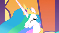 Size: 1366x768 | Tagged: safe, screencap, princess celestia, g4, the best night ever, eyes closed, female, smiling, solo