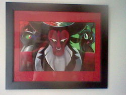 Size: 640x480 | Tagged: safe, artist:alskylark, king sombra, lord tirek, queen chrysalis, g4, green fire, irl, lightning, photo, picture frame