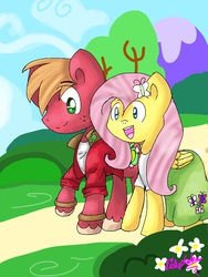 Size: 768x1024 | Tagged: safe, artist:piplupgoku, big macintosh, fluttershy, earth pony, pony, g4, clothes, equestria girls outfit, male, ship:fluttermac, shipping, stallion, straight