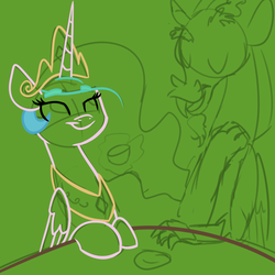 Size: 1000x1000 | Tagged: safe, artist:rivalcat, derpibooru exclusive, discord, princess celestia, g4, female, male, ship:dislestia, shipping, sketch, straight, tea, wip