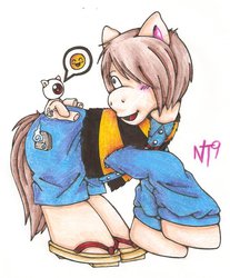 Size: 600x726 | Tagged: safe, artist:neotokyo9, gegege no kitaro, kitaro, medama-oyaji, ponified, smiley face, traditional art