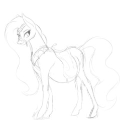 Size: 3569x3673 | Tagged: safe, artist:patch, amira, saddle arabian, g4, belly, high res, monochrome, pregnant, sketch, solo