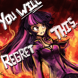 Size: 750x750 | Tagged: safe, artist:lumineko, twilight sparkle, human, g4, angry, clothes, female, fire, humanized, rage, solo