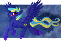 Size: 1086x735 | Tagged: safe, artist:falleninthedark, oc, oc only, oc:evening song, pegasus, pony, female, multicolored hair, red eyes, solo