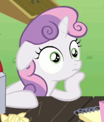 Size: 300x350 | Tagged: safe, edit, edited screencap, screencap, sweetie belle, pony, g4, ponyville confidential, animated, female, meme, perfect loop, reaction image, speechless, sudden clarity sweetie belle