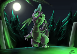 Size: 2046x1447 | Tagged: safe, artist:lovelyneckbeard, part of a set, spike, dragon, zombie, g4, male, monster, moon, night, solo