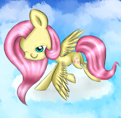 Size: 540x525 | Tagged: safe, artist:pinipy, fluttershy, g4, cute, female, flying, solo, wink