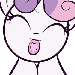 Size: 700x700 | Tagged: dead source, safe, artist:kryptchild, sweetie belle, g4, cute, diasweetes, frame, licking, licking the fourth wall, offscreen character, pov, tongue out
