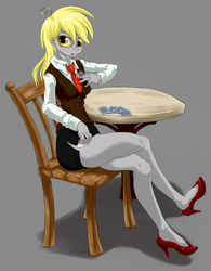 Size: 1546x1980 | Tagged: safe, artist:nipa, derpy hooves, equestria girls, g4, card, female, pixiv, playing card, poker chips, solo