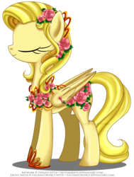 Size: 1076x1424 | Tagged: safe, artist:tiffanymarsou, part of a set, oc, oc only, oc:ebony smith, clothes, concave belly, flower, folded wings, may festival, shoes, side view, simple background, slender, solo, standing, thin, tiara, transparent background, wings