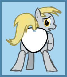 Size: 831x953 | Tagged: safe, artist:penjacker, derpy hooves, pegasus, pony, g4, butt, diaper, female, looking back, mare, non-baby in diaper, plot, simple background, solo, worried