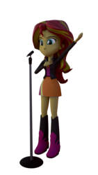 Size: 1080x1920 | Tagged: safe, artist:creatorofpony, sunset shimmer, equestria girls, g4, 3d, 3d model, blender, boots, christian sunset shimmer, clothes, female, jacket, leather jacket, microphone, microphone stand, shirt, skirt, smiling, solo