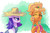 Size: 1500x1000 | Tagged: safe, artist:verulence, applejack, rarity, earth pony, pony, unicorn, g4, my little pony: friendship is magic, season 4, simple ways, applejack also dresses in style, applejack is best facemaker, applejewel, blushing, clothes, cute, female, freckles, hat, jackabetes, lesbian, mare, one eye closed, raised hoof, raribetes, rarihick, rarity is not amused, ship:rarijack, shipping, style emulation, tsundere, tsunderity, unamused, whitediamonds-ish, wink