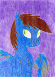 Size: 1920x2663 | Tagged: artist needed, safe, oc, oc only, oc:warly, bat pony, pony, vampony, drawing, fangs, male, solo, stallion, traditional art