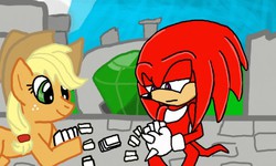 Size: 512x307 | Tagged: artist needed, source needed, safe, applejack, g4, card game, crossover, knuckles the echidna, male, master emerald, sonic the hedgehog (series)