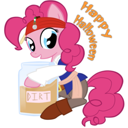 Size: 2400x2400 | Tagged: safe, artist:vanilla-cat, pinkie pie, g4, clothes, costume, female, halloween, happy halloween, high res, jack sparrow, jar of dirt, pirates of the caribbean, solo