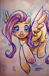 Size: 400x622 | Tagged: safe, artist:ladycat17, fluttershy, g4, female, solo, traditional art