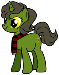 Size: 917x1168 | Tagged: safe, artist:flyingbrickanimation, oc, oc only, oc:black olive, pony, unicorn, clothes, pizza, scarf