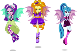 Size: 12905x8669 | Tagged: safe, artist:auburnborbon, adagio dazzle, aria blaze, sonata dusk, equestria girls, g4, my little pony equestria girls: rainbow rocks, absurd resolution, boots, fin wings, levitation, ponied up, shoes, simple background, sleeveless, the dazzlings, transparent background, trio, vector