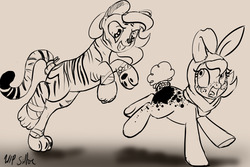 Size: 1280x853 | Tagged: safe, artist:silfoe, princess celestia, princess luna, royal sketchbook, g4, animal costume, cewestia, clothes, filly, freckles, monochrome, sketch, wip, woona