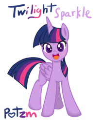 Size: 1083x1300 | Tagged: safe, artist:potzm, twilight sparkle, alicorn, pony, g4, female, folded wings, horn, looking at you, mare, name, open mouth, open smile, simple background, smiling, smiling at you, solo, tail, transparent background, twilight sparkle (alicorn), wings