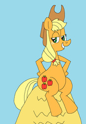 Size: 1329x1905 | Tagged: safe, artist:hunterxcolleen, applejack, earth pony, pony, g4, bipedal, haystack, sitting, smiling