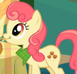 Size: 466x451 | Tagged: safe, screencap, apple bumpkin, applejack, friendship is magic, g4, apple family member, cropped