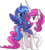 Size: 700x783 | Tagged: safe, artist:archeopony, princess celestia, princess luna, alicorn, pony, g4, cewestia, duo, filly, luna riding celestia, ponies riding ponies, riding, simple background, woona