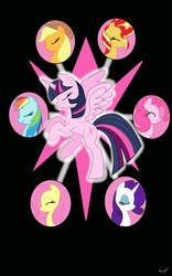 Size: 800x1280 | Tagged: safe, artist:theroyalprincesses, applejack, fluttershy, pinkie pie, rainbow dash, rarity, sunset shimmer, twilight sparkle, alicorn, pony, g4, alternate mane seven, female, fulfilled cutie mark, mane six, mare, twilight sparkle (alicorn)