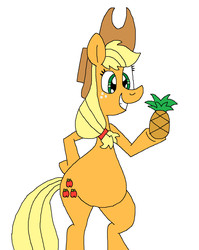 Size: 1185x1489 | Tagged: safe, artist:hunterxcolleen, applejack, earth pony, pony, g4, bipedal, pineapple, pineapplejack, smiling