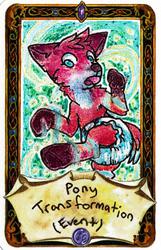 Size: 641x998 | Tagged: safe, artist:mindmusic, earth pony, fox, fox pony, hybrid, kitsune, kitsune pony, original species, pony, red fox, babyfur, card, card game, cub, diaper, foal, once upon a nursery, once upon a time, transformation